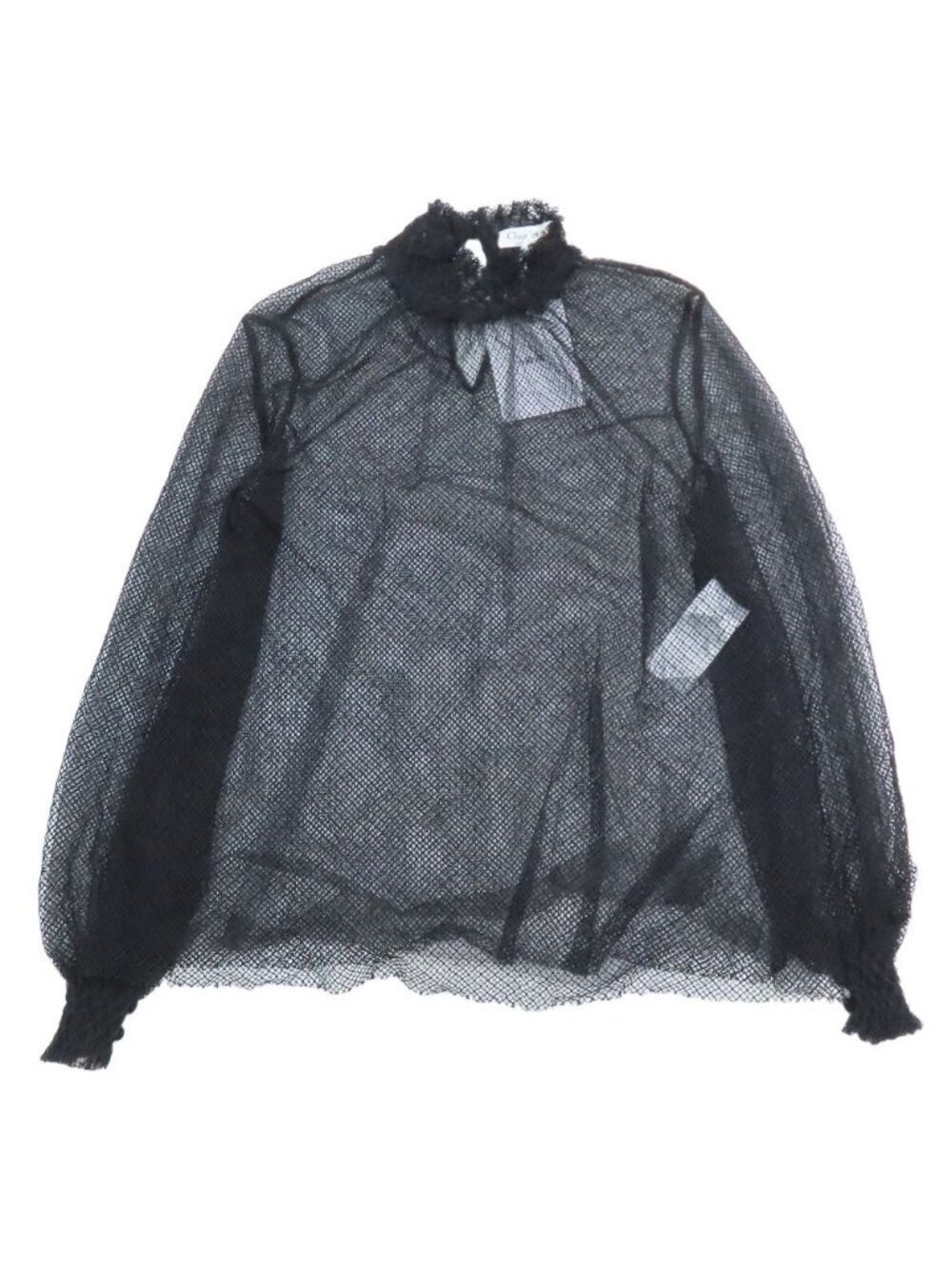 Dior SS Silk Mesh Sheer Pullover Shirt Blouse Long Sleeve Black Sweater 36